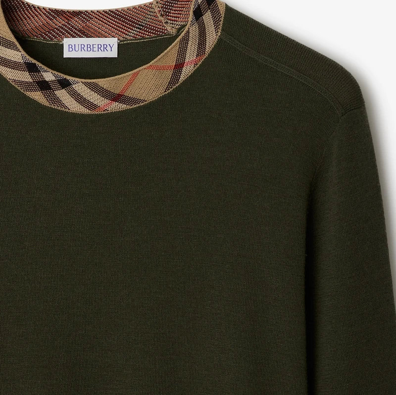 Check Trim Wool Sweater in Shale - Women | Burberry® Official