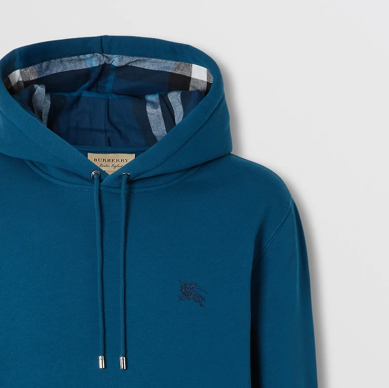 Embroidered EKD Cotton Blend Hoodie in Mineral blue - Men | Burberry® Official