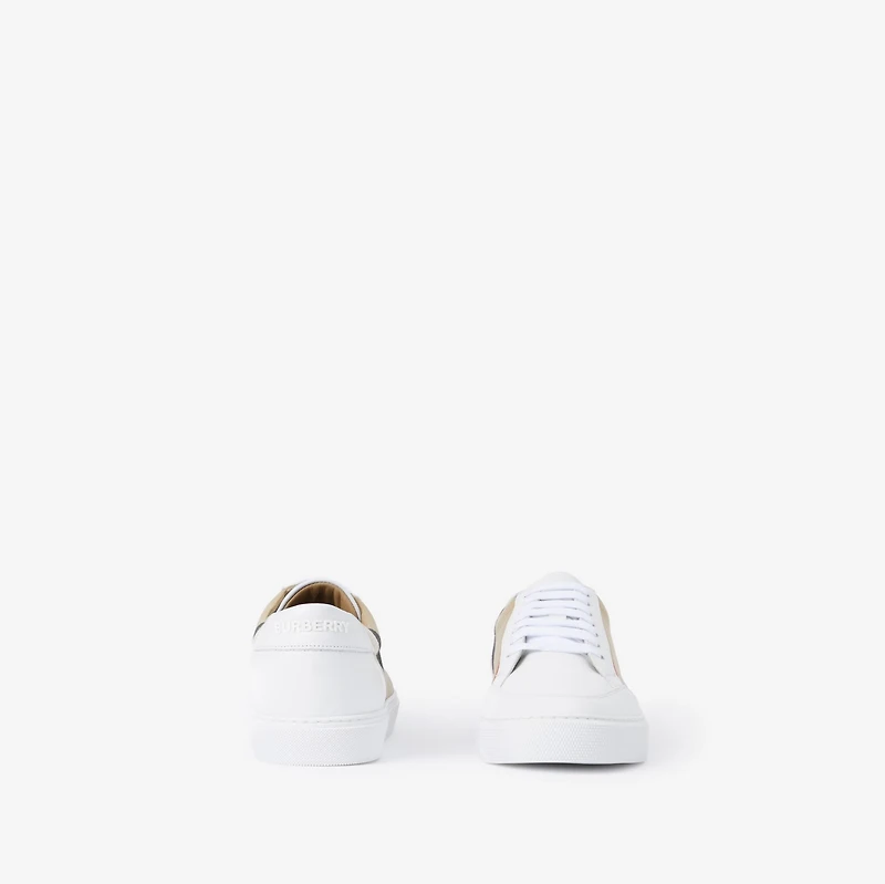 Check and Leather Sneakers in Optic white - Women | Burberry® Official