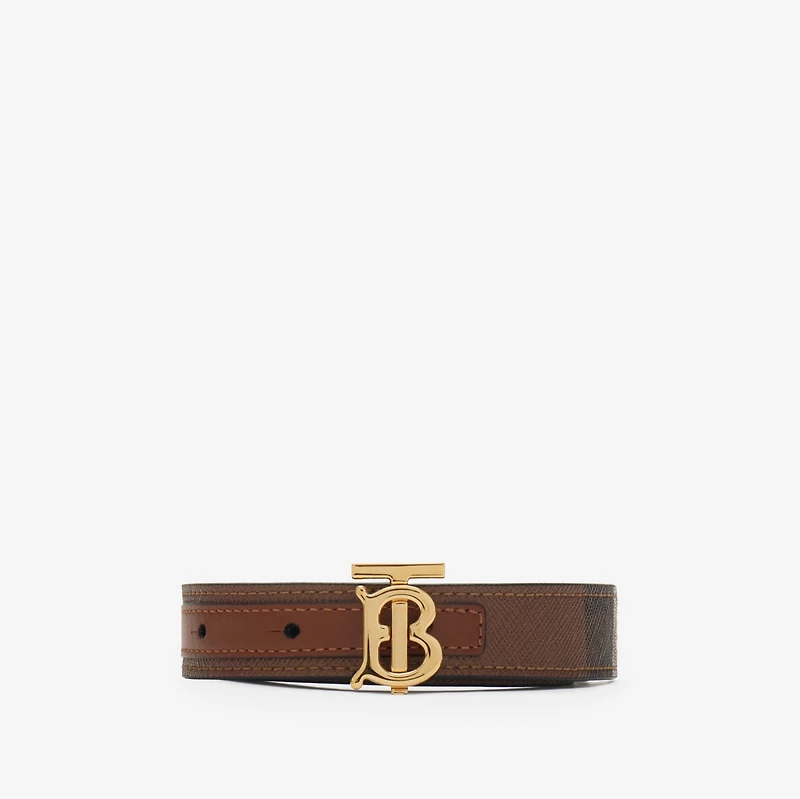 Check and Leather Reversible TB Belt in Dark birch brown - Women | Burberry® Official