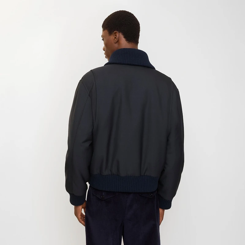 Wool Blend Bomber Jacket in Navy - Men, Nylon | Burberry® Official