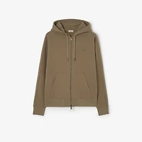 Check Piping Cotton Zip Hoodie in Finch brown - Men | Burberry® Official