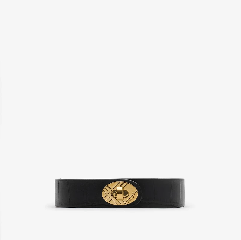 Crocodile-effect Leather Cotswolds Belt in Black/gold - Women | Burberry® Official