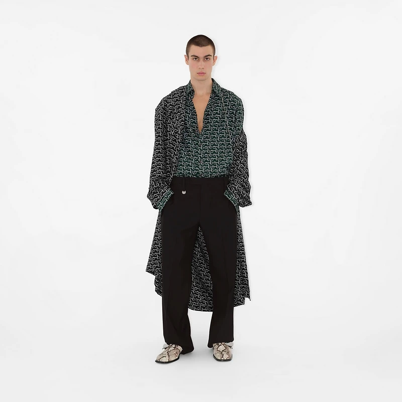 Long Silk Trench Coat in Silver/black - Men | Burberry® Official