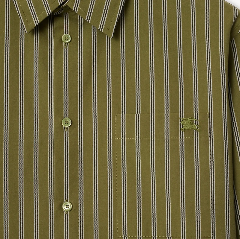 Regular Fit Striped Cotton Shirt in Wreath green - Men | Burberry® Official