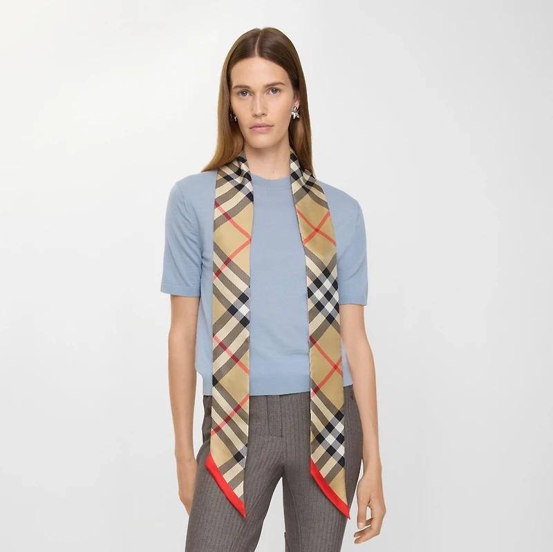 Skinny Check Silk Scarf in Sand | Burberry® Official