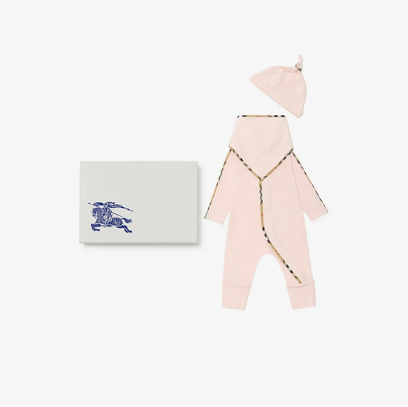 Stretch Cotton Three-piece Baby Gift Set in Ice pink