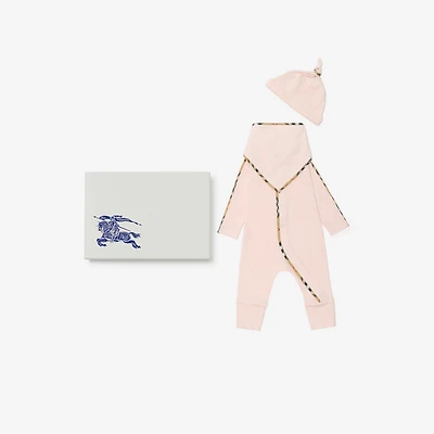 Stretch Cotton Three-piece Baby Gift Set in Ice pink