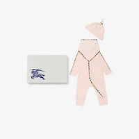Stretch Cotton Three-piece Baby Gift Set in Ice pink