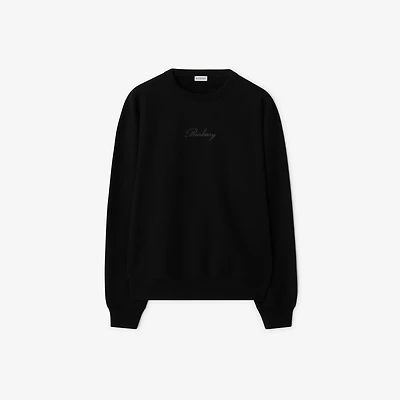 Check Cursive Logo Cotton Sweatshirt in Black - Men | Burberry® Official