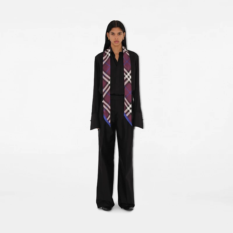Skinny Check Silk Scarf in Pansy | Burberry® Official
