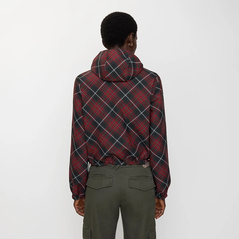 Cropped Reversible Check Hooded Jacket in Poppy red - Women, Nylon | Burberry® Official