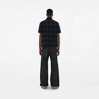 Check Stretch Cotton Blend Polo Shirt in Ink - Men, Nylon | Burberry® Official