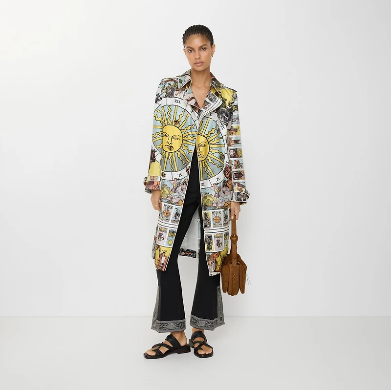 Long Tarot Print Silk Foxfield Trench Coat in Seaside blue - Women | Burberry® Official
