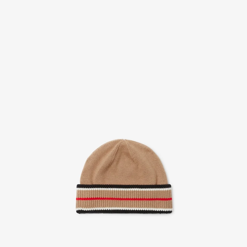 Reversible Icon Stripe Cashmere Cotton Beanie in Black/camel - Women | Burberry® Official