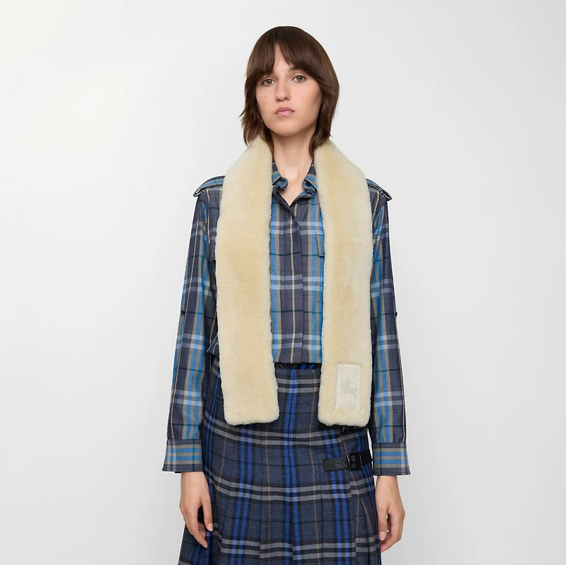 Narrow Label Shearling Scarf in Beige | Burberry® Official
