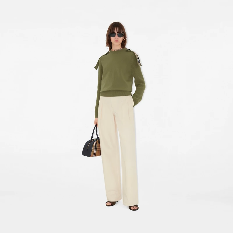 Check Epaulette Wool Cashmere Blend Sweater in Wreath - Women | Burberry® Official