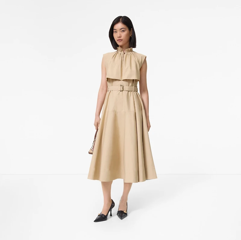 Cotton Poplin Midi Dress in Harvest beige - Women | Burberry® Official