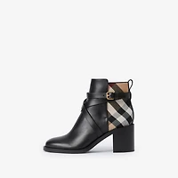 Check and Leather Heel Boots in Black/archive beige - Women | Burberry® Official
