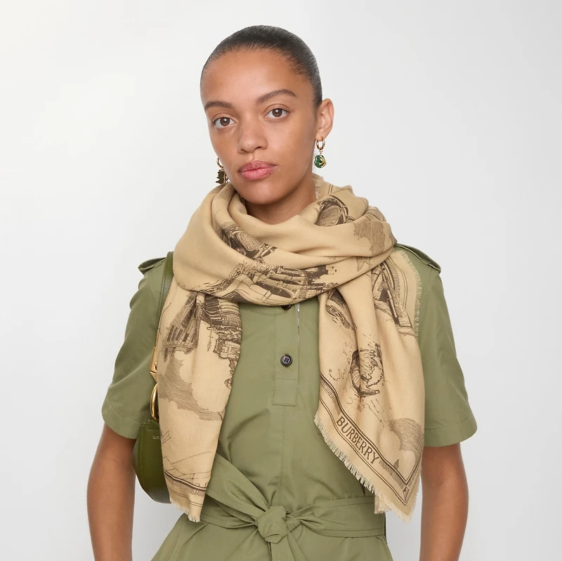 London Landmarks Wool Silk Scarf | Burberry® Official