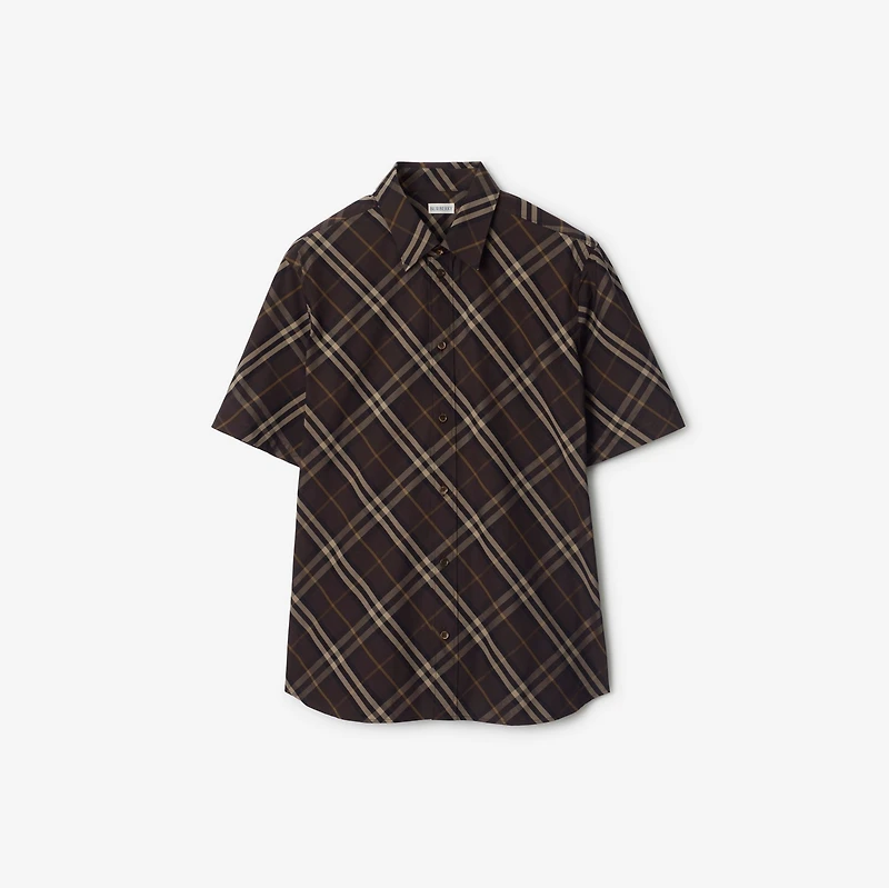Relaxed Fit Check Cotton Shirt in Truffle brown - Men | Burberry® Official