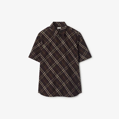 Relaxed Fit Check Cotton Shirt in Truffle brown - Men | Burberry® Official
