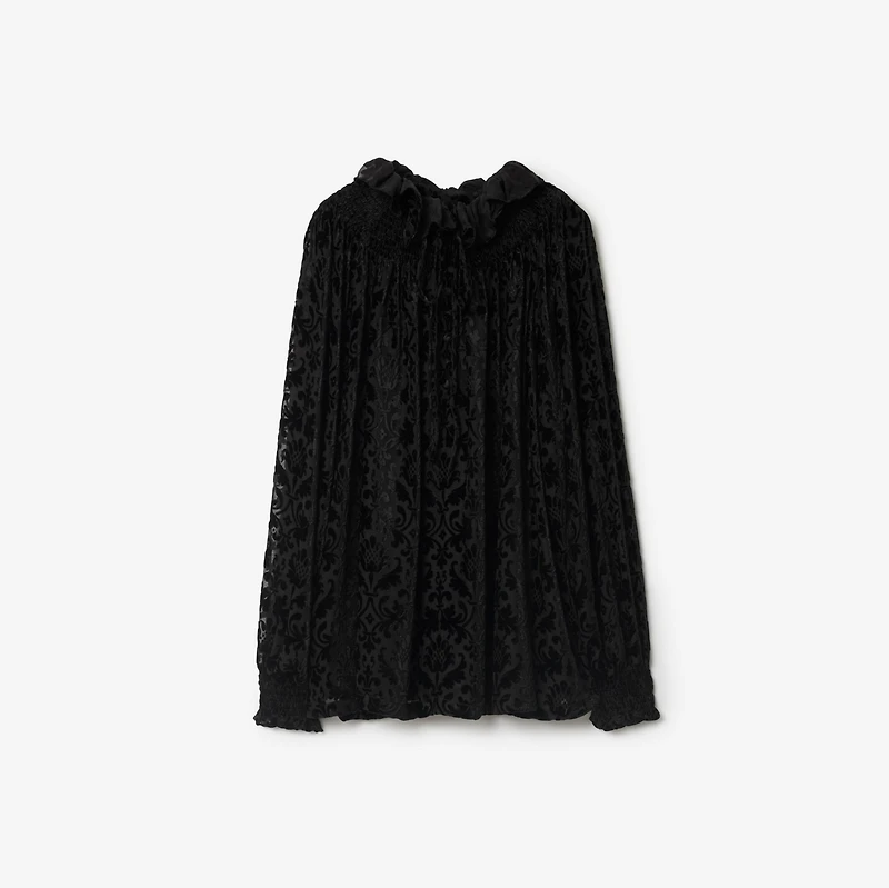 Baroque Silk Blend Velvet Blouse in Black - Women | Burberry® Official