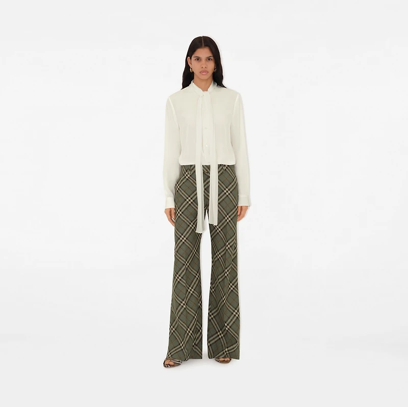 Check Wool Tailored Trousers in Crater - Women | Burberry® Official