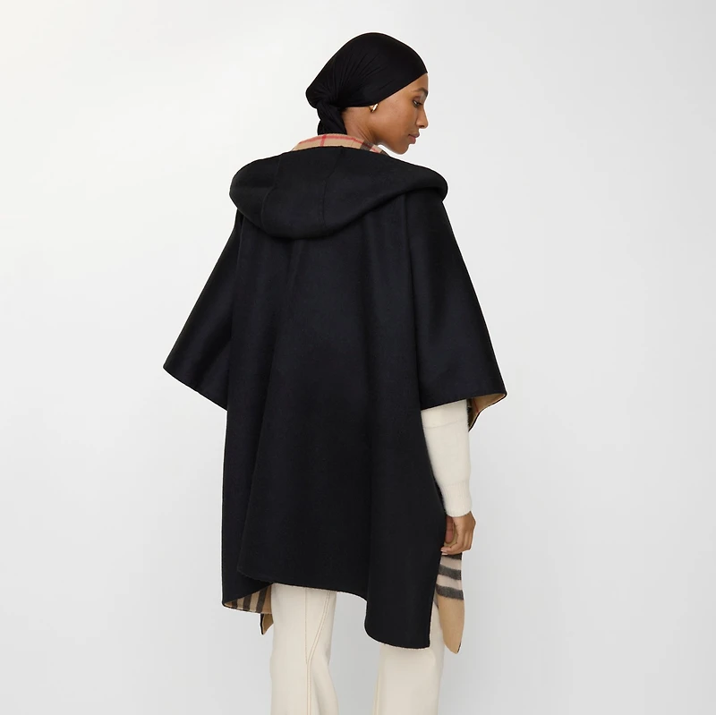 Cashmere Hooded Cape in Black/archive beige | Burberry® Official