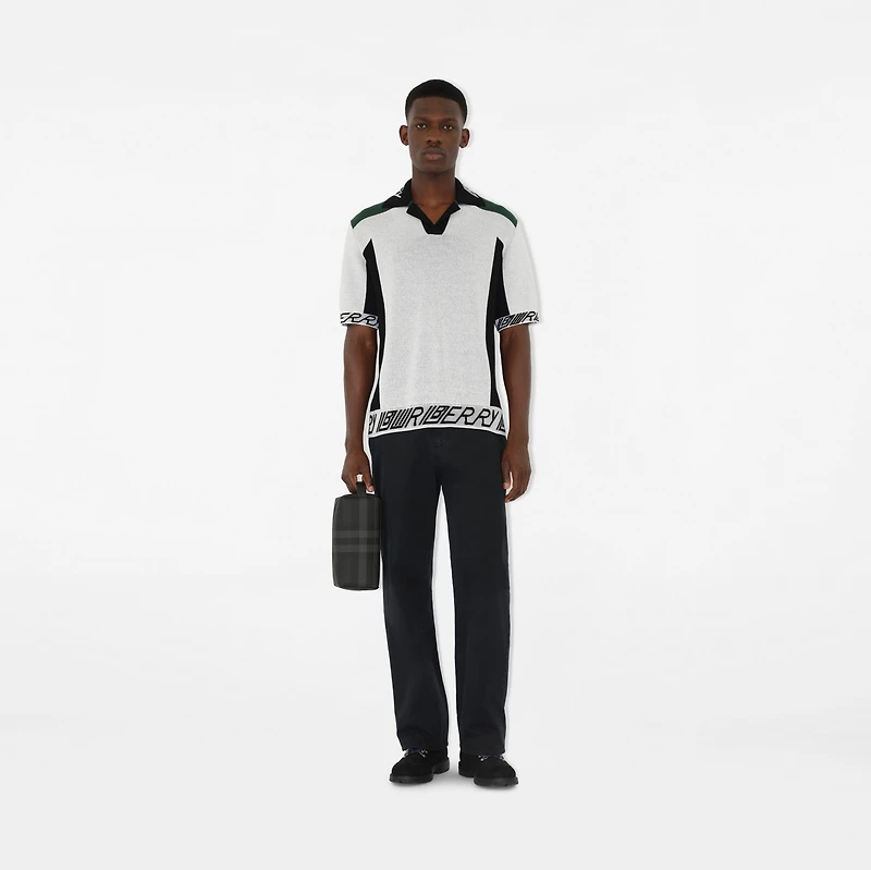 Check and Leather Travel Pouch in Charcoal - Men, Canvas | Burberry® Official