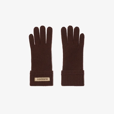 Logo Patch Wool Blend Gloves in Treacle brown - Men | Burberry® Official