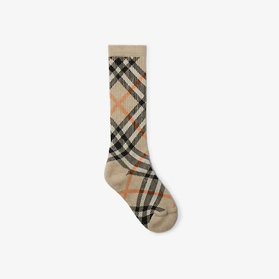 Check Cotton Blend Socks in Sand | Burberry