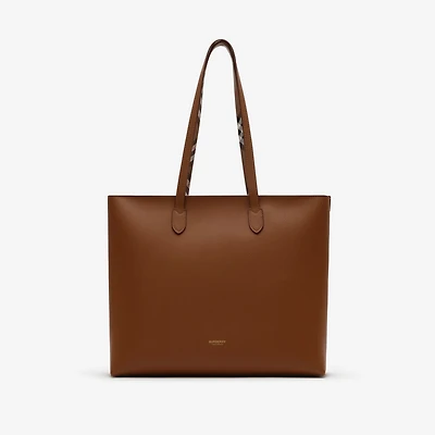 Medium Check-lined Tote in Tawny brown - Women | Burberry® Official