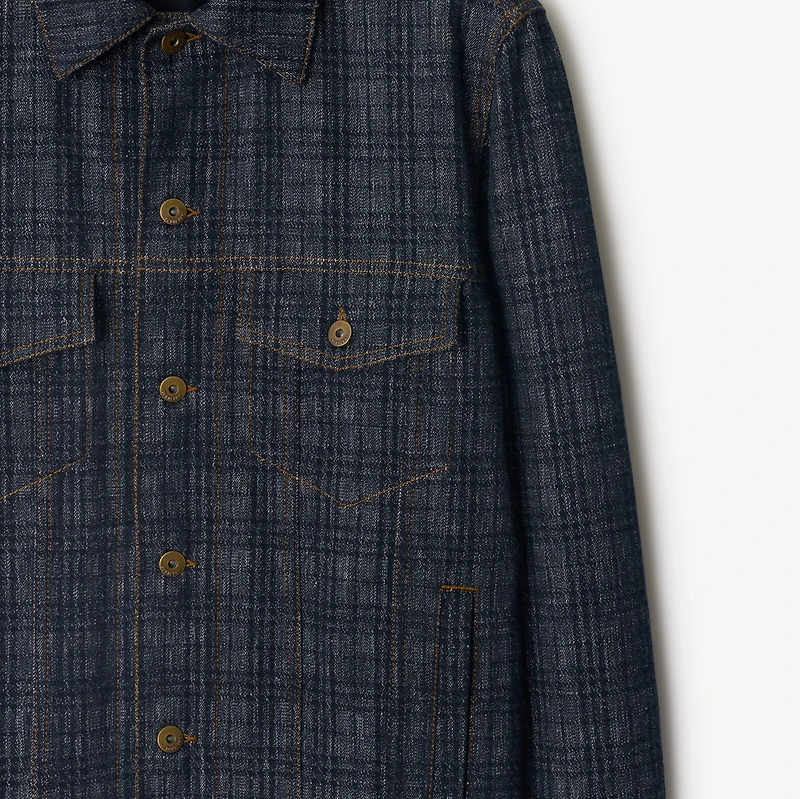 Check Denim Jacket in Indigo blue - Men, Cotton | Burberry® Official