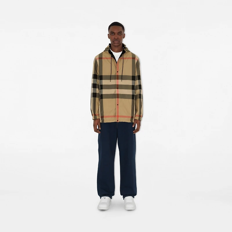 Reversible Check Hooded Jacket in Black - Men, Nylon | Burberry® Official