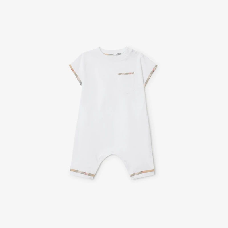 Check Trim Cotton Playsuit in White - Children | Burberry® Official