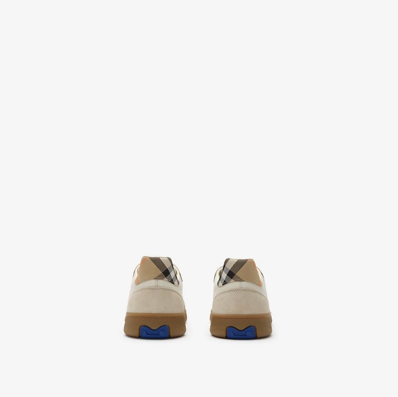 Leather, Suede and Check Terrace Sneakers​ in Dove beige/grey/sand beige - Men | Burberry® Official