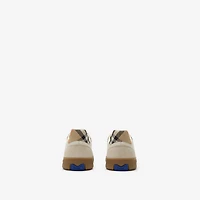 Leather, Suede and Check Terrace Sneakers​ in Dove beige/grey/sand beige - Men | Burberry® Official
