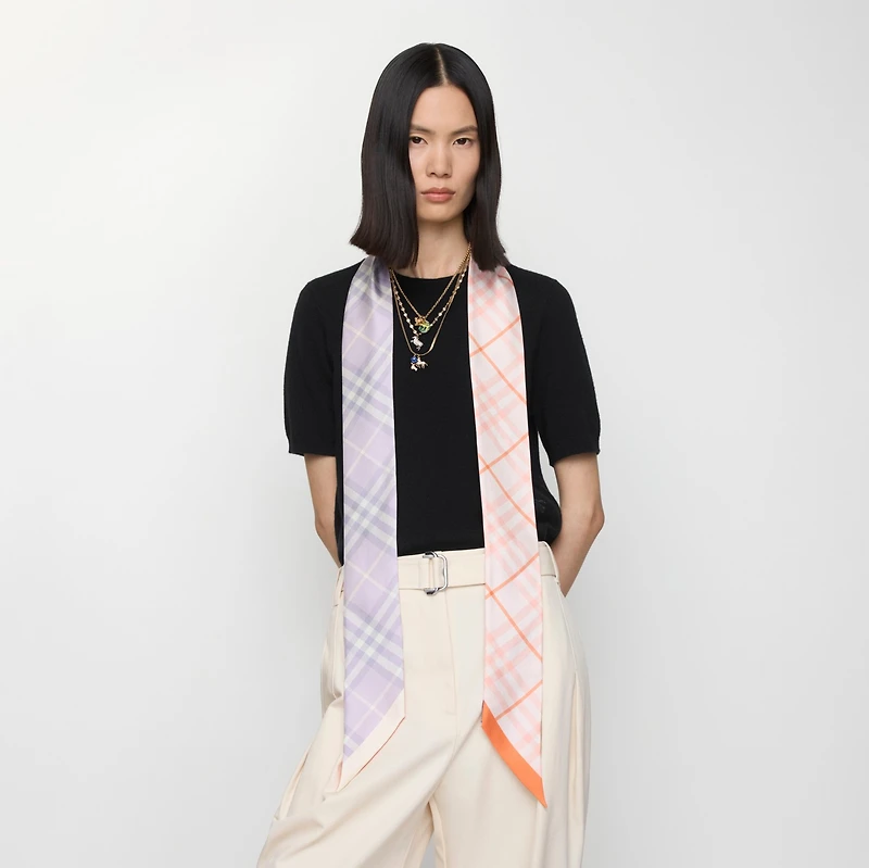 Skinny Contrast Check Silk Scarf in Sugar/hume | Burberry® Official