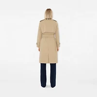 Long Check Collar Gabardine Trench Coat in Honey - Women, Cotton Gabardine | Burberry® Official
