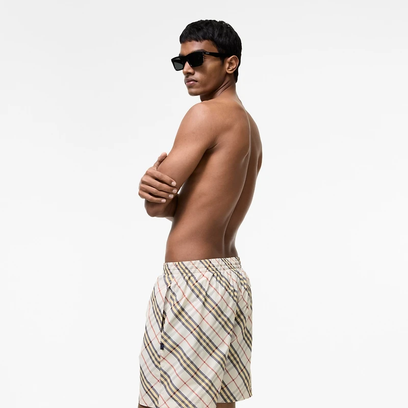 Check Swim Shorts in Pebble beige - Men, Nylon | Burberry® Official