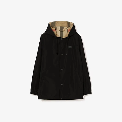 Reversible Check Hooded Jacket in Black - Men, Nylon | Burberry® Official