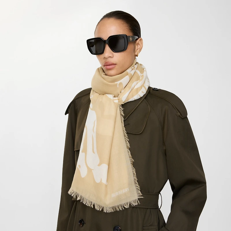 Wide EKD Wool Scarf in Sand | Burberry® Official