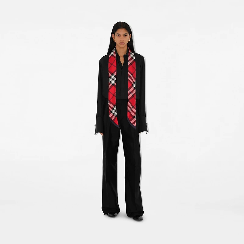 Skinny Check Silk Scarf in Scarlet | Burberry® Official