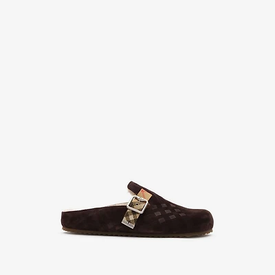 Check Shearling Urchin Clogs in Moorhen brown - Men | Burberry® Official