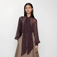 Check Silk Scarf Blouse in Wine red - Women | Burberry® Official
