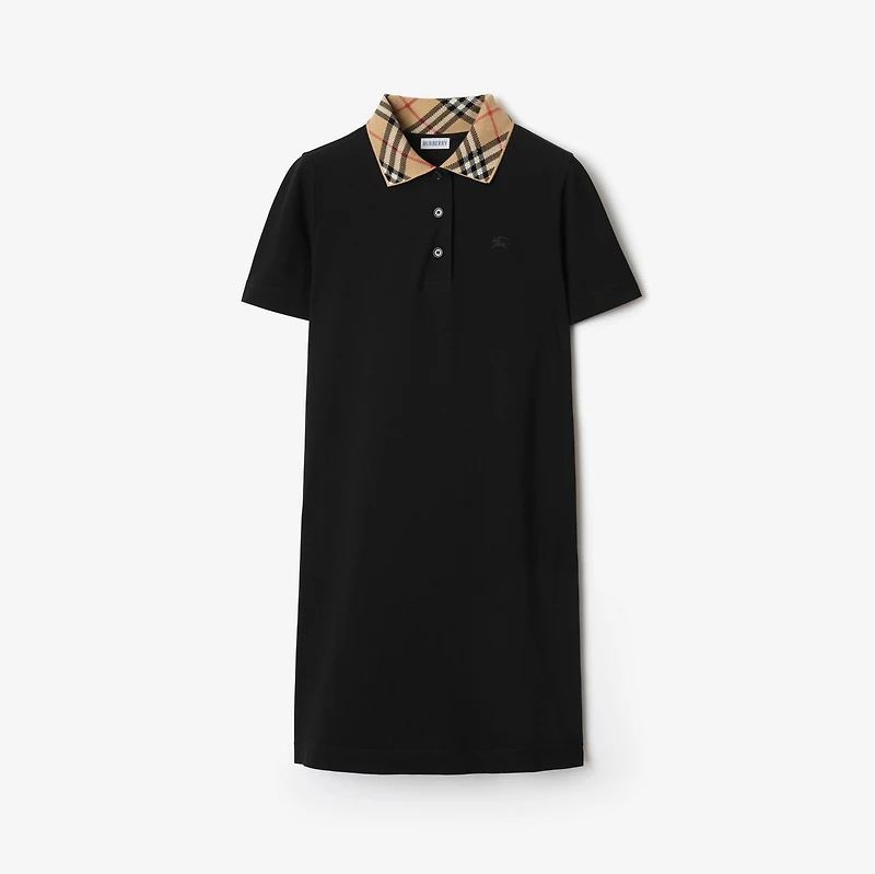 Check Collar Cotton Polo Shirt Dress in Black - Women | Burberry® Official