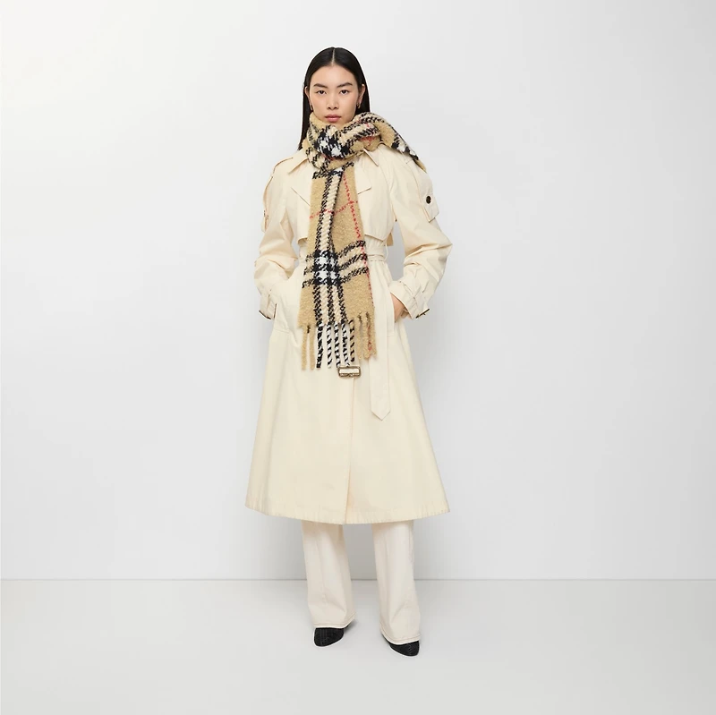 Check Alpaca Wool Blend Bouclé Scarf in Sand beige | Burberry® Official