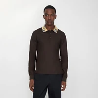 Long-sleeve Check Collar Cotton Polo Shirt in Clove brown - Men | Burberry® Official