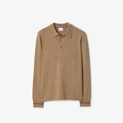 Long-sleeve Wool Polo Shirt in Camel melange - Men | Burberry® Official